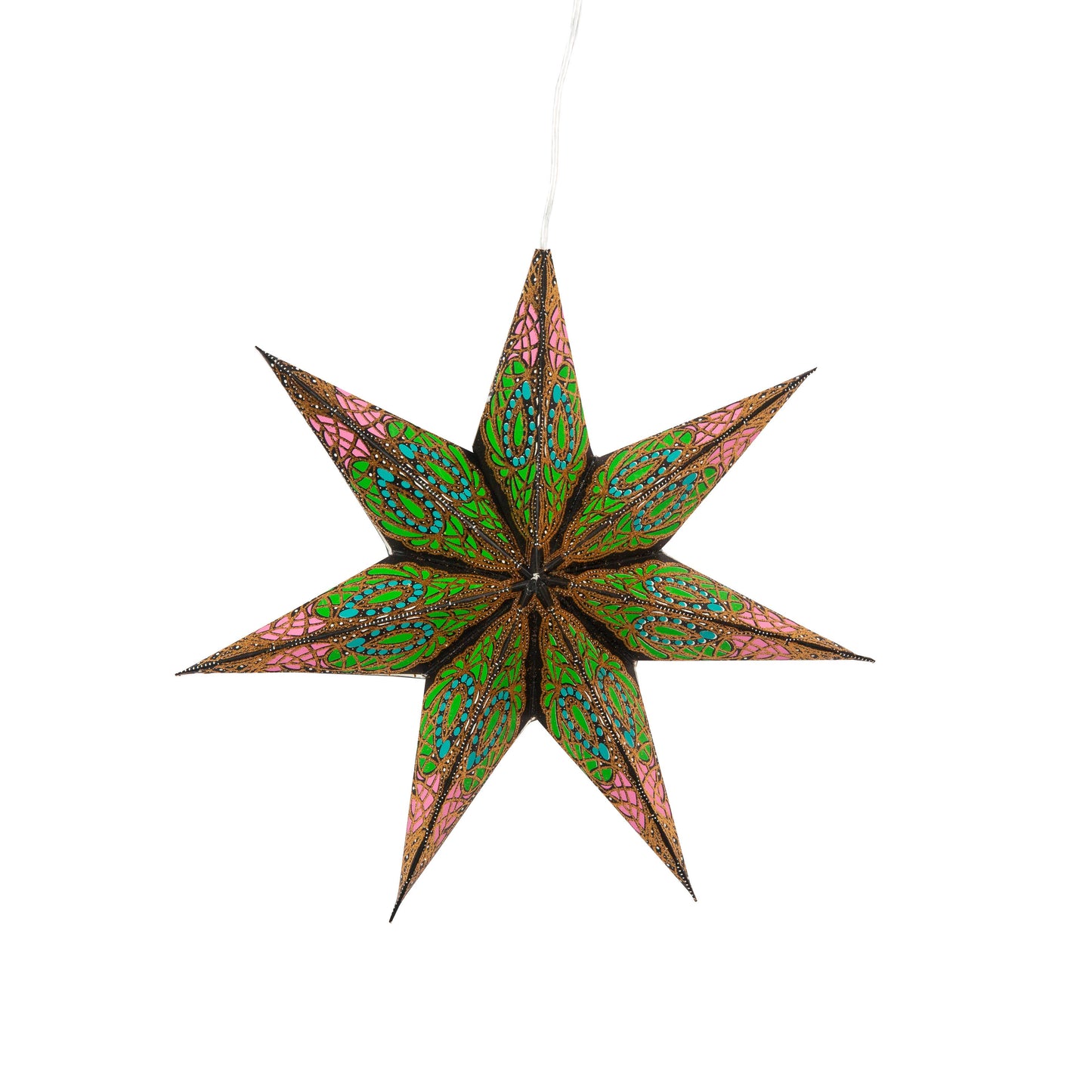 Fe Spring 7 Pointer 8 inch - black / green / blue / pink Paper Star Lantern Light
