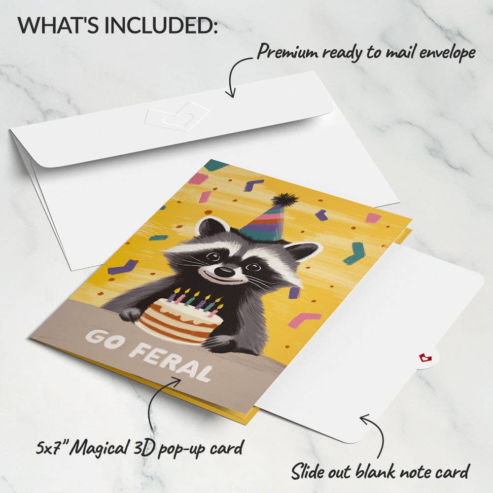 Go Feral Raccoon Birthday Pop-Up Card 5x7"