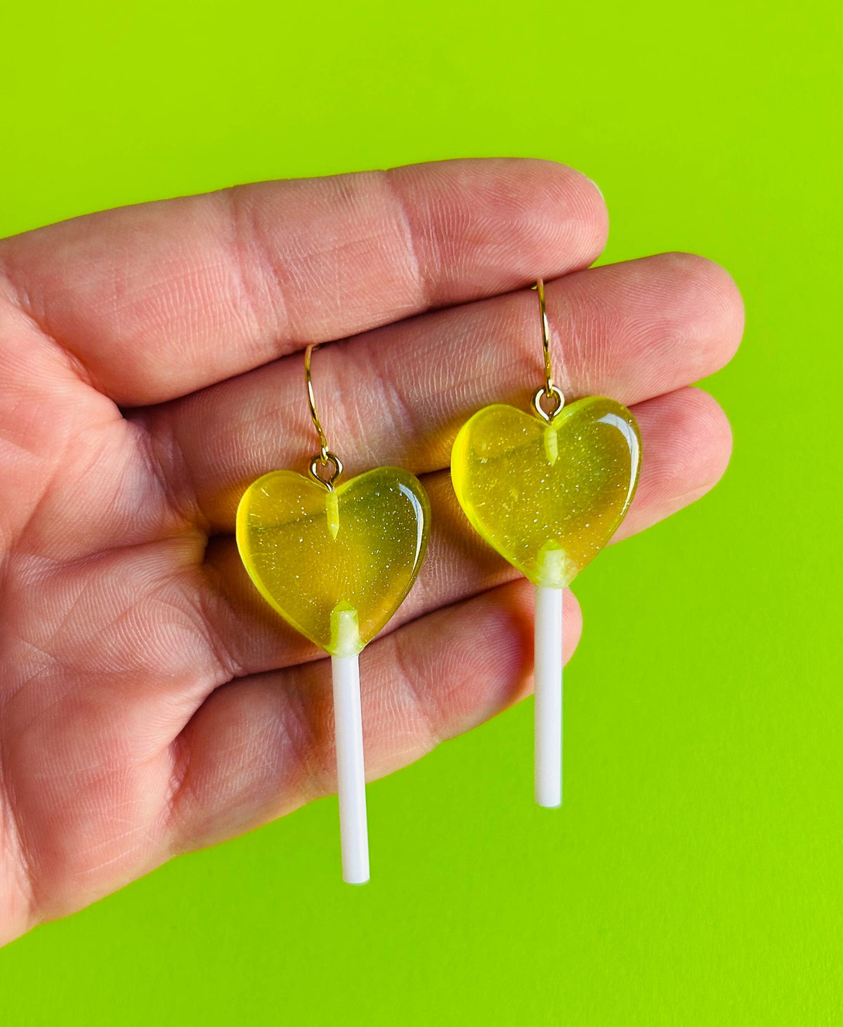 Glittery Heart Lollipop Earrings Kawaii Earrings Funky