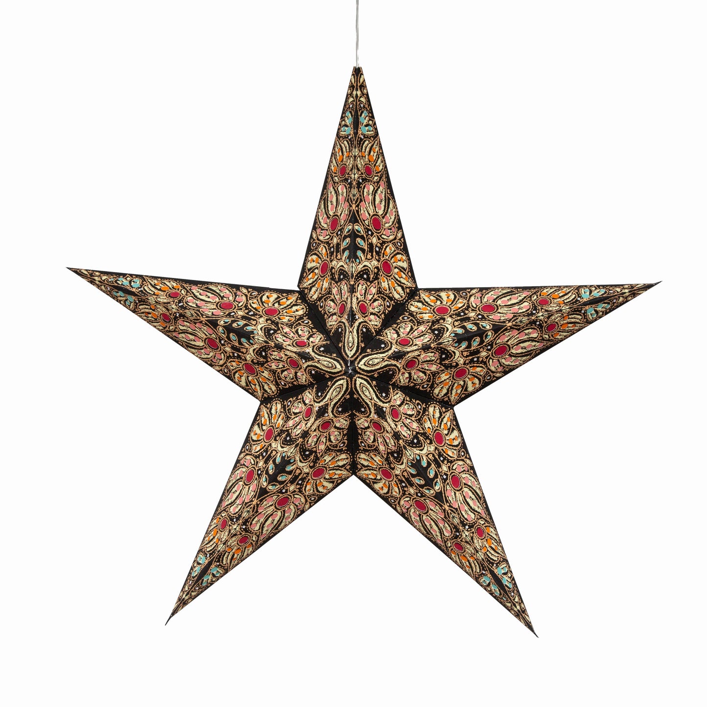 Cosecha ~ 5 P, 24", Black Yellow Paper Star Lantern Light