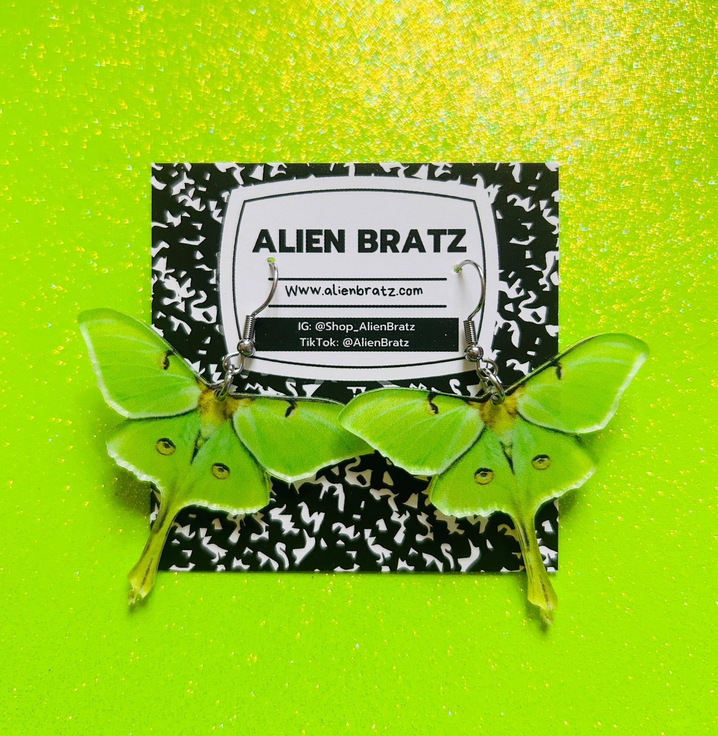 Acrylic Green Moth Earrings Insect Earrings Funky Earrings