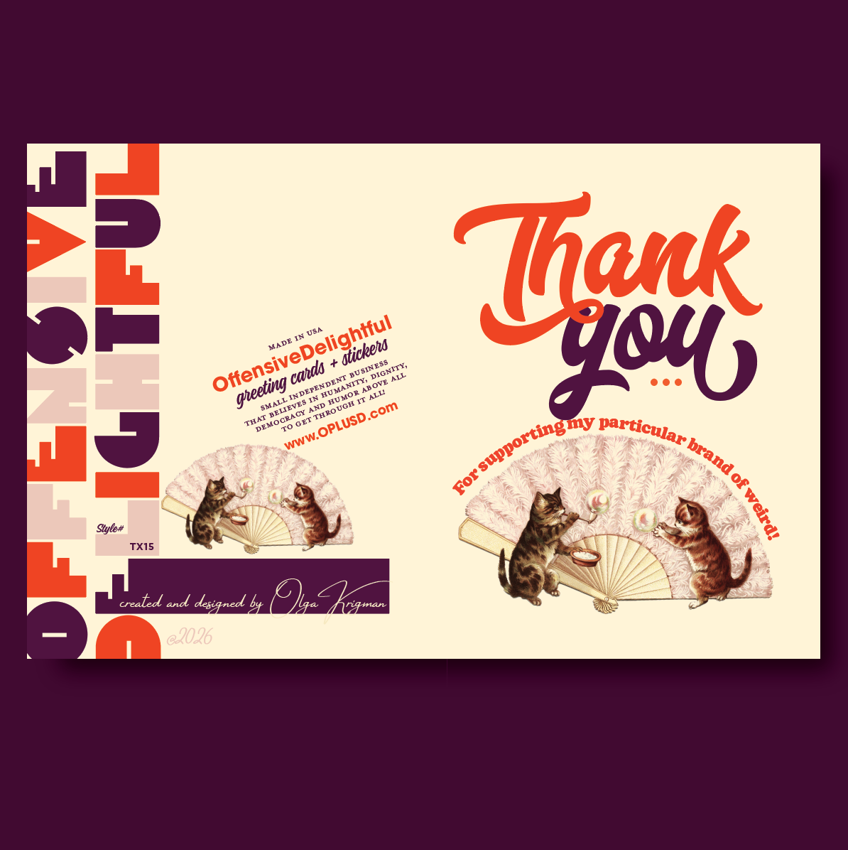 BRAND of WEIRD CATS thank you card