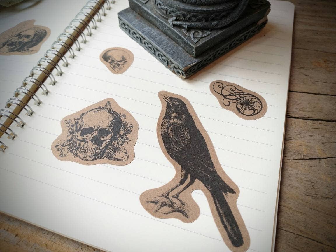 Vintage Spooky Kraft Sticker Sheet - Halloween Horror Creepy