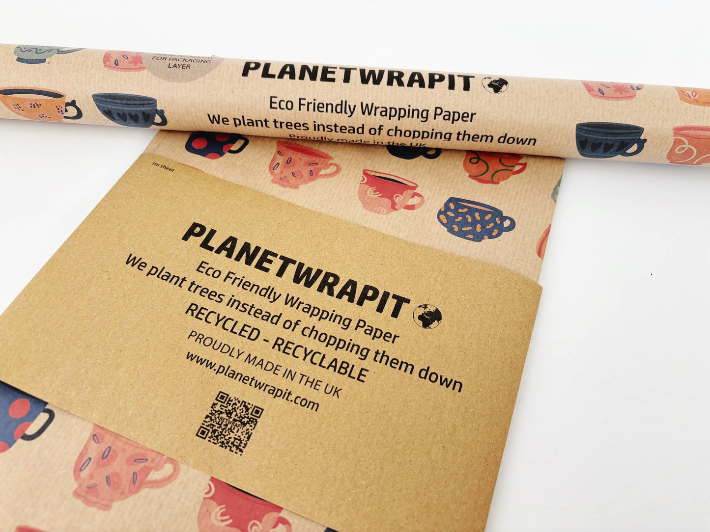 Cups of Positivitea Recycled Kraft Wrapping Paper Gift Wrap