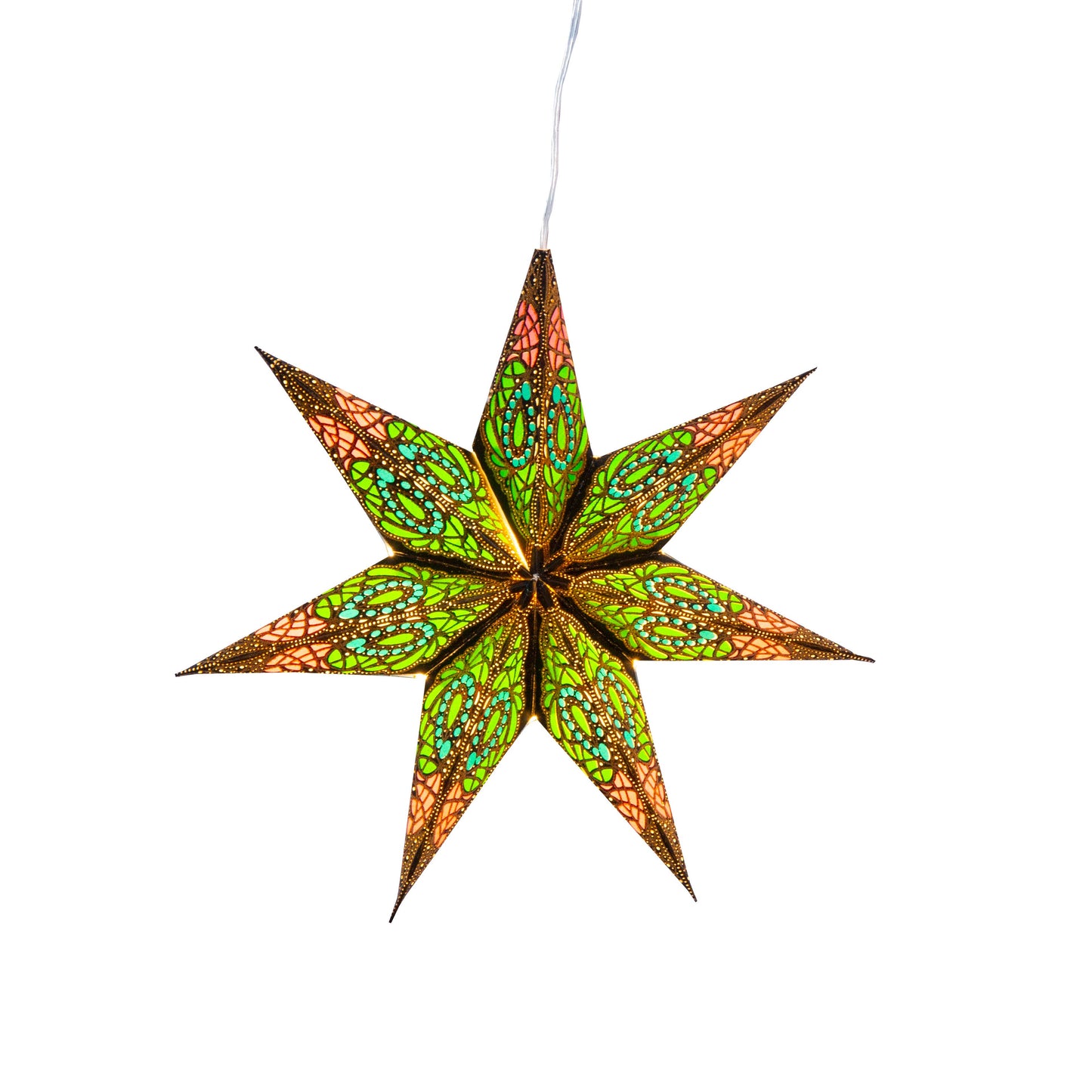 Fe Spring 7 Pointer 8 inch - black / green / blue / pink Paper Star Lantern Light