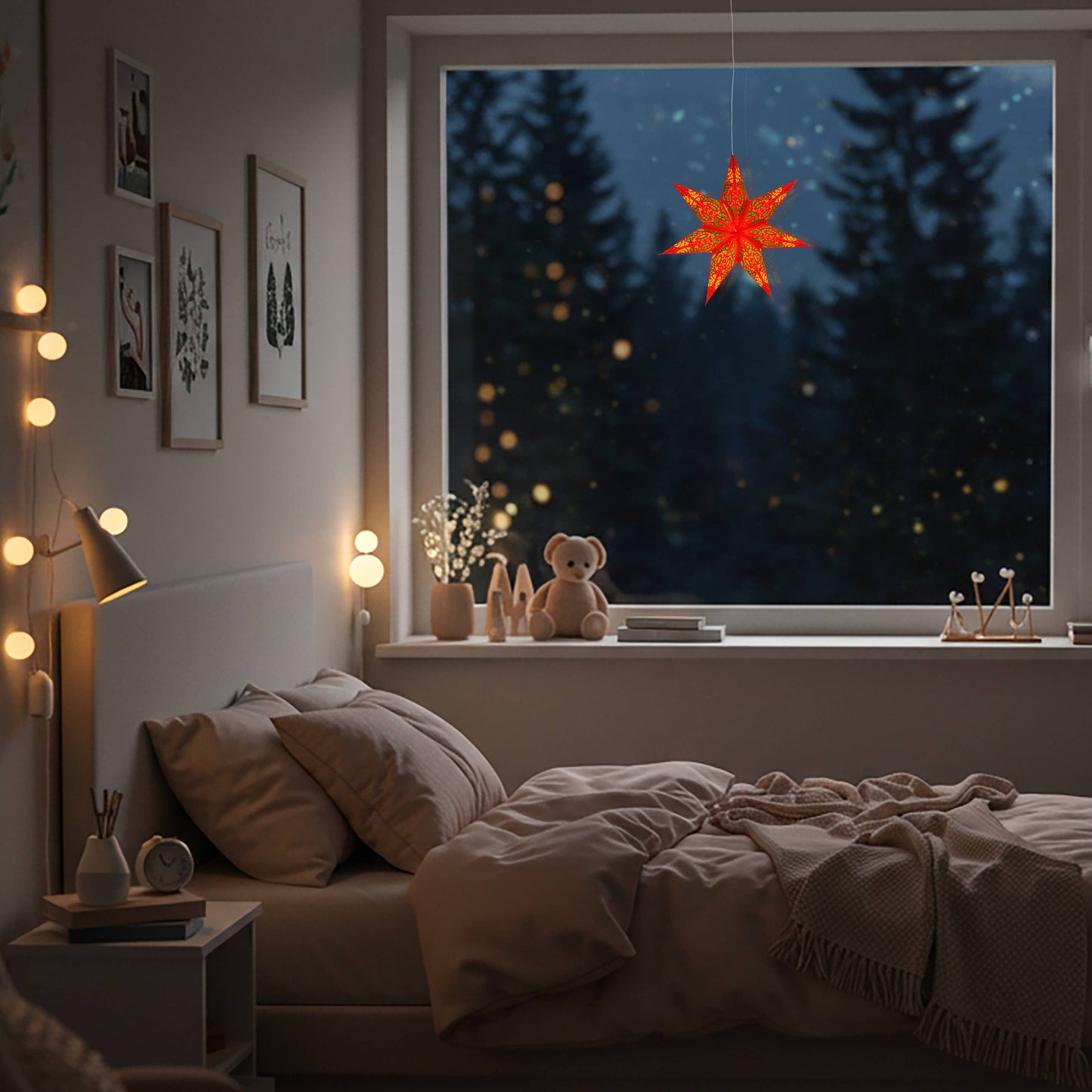 Fe Fiesta 7 Pointer 8 inch - red / yellow / orange / green Paper Star Lantern Light