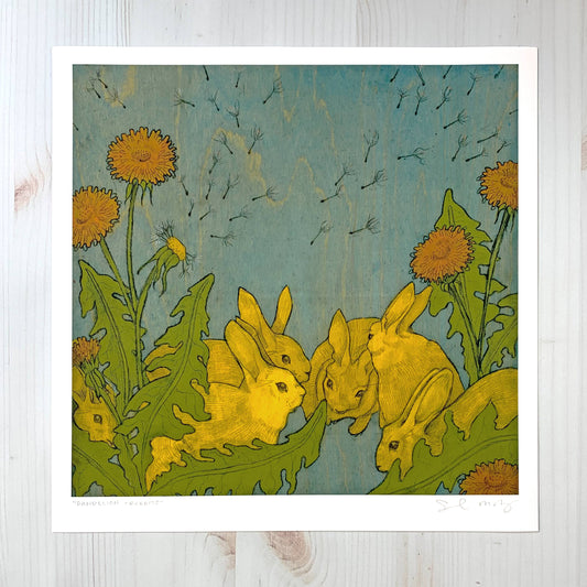 Dandelion and Rabbits - 12x12" Archival Print