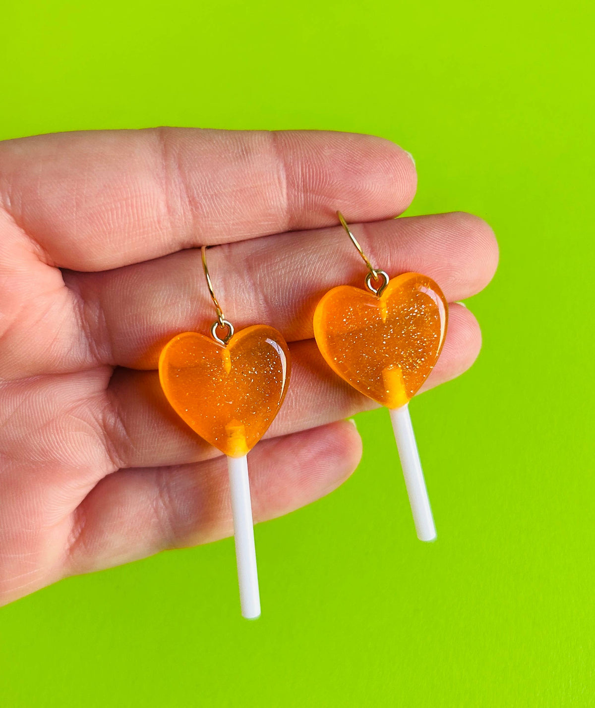 Glittery Heart Lollipop Earrings Kawaii Earrings Funky