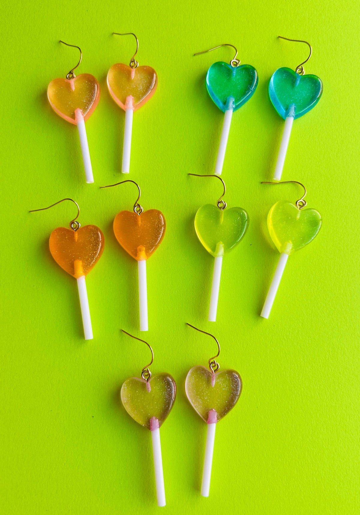 Glittery Heart Lollipop Earrings Kawaii Earrings Funky