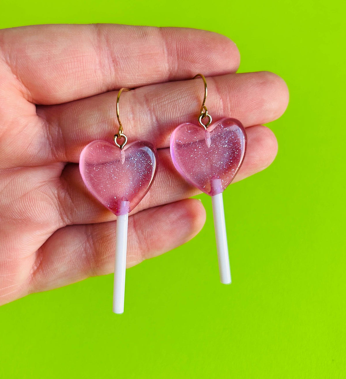Glittery Heart Lollipop Earrings Kawaii Earrings Funky