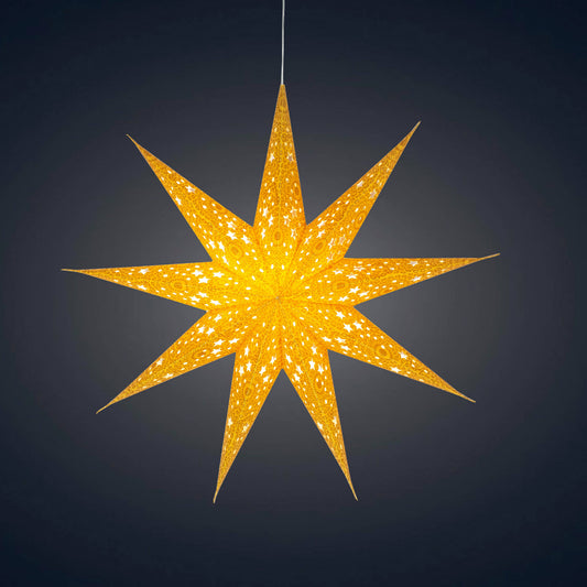 Hrim Star 9 Point 16" Gold w Gold Glitter Paper Star Lantern