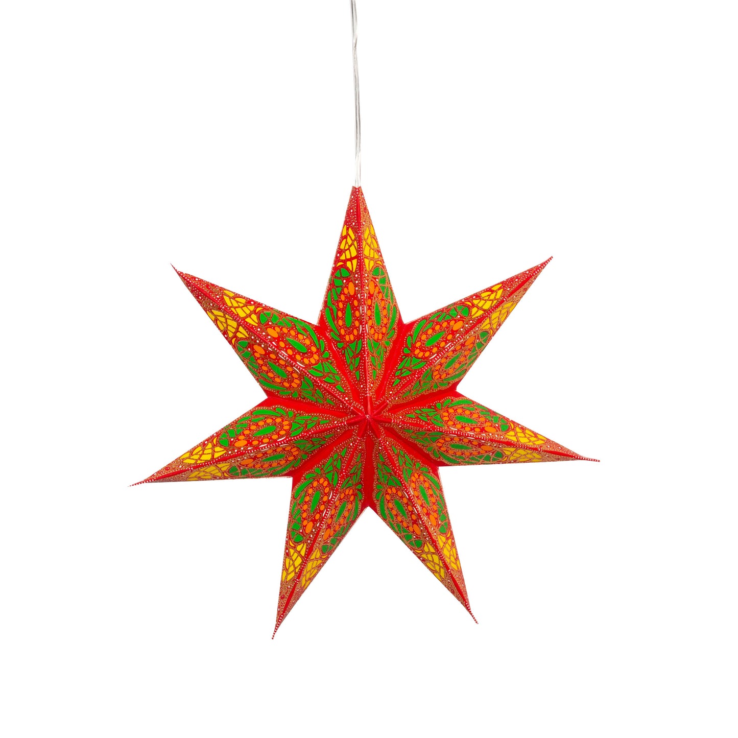 Fe Fiesta 7 Pointer 8 inch - red / yellow / orange / green Paper Star Lantern Light