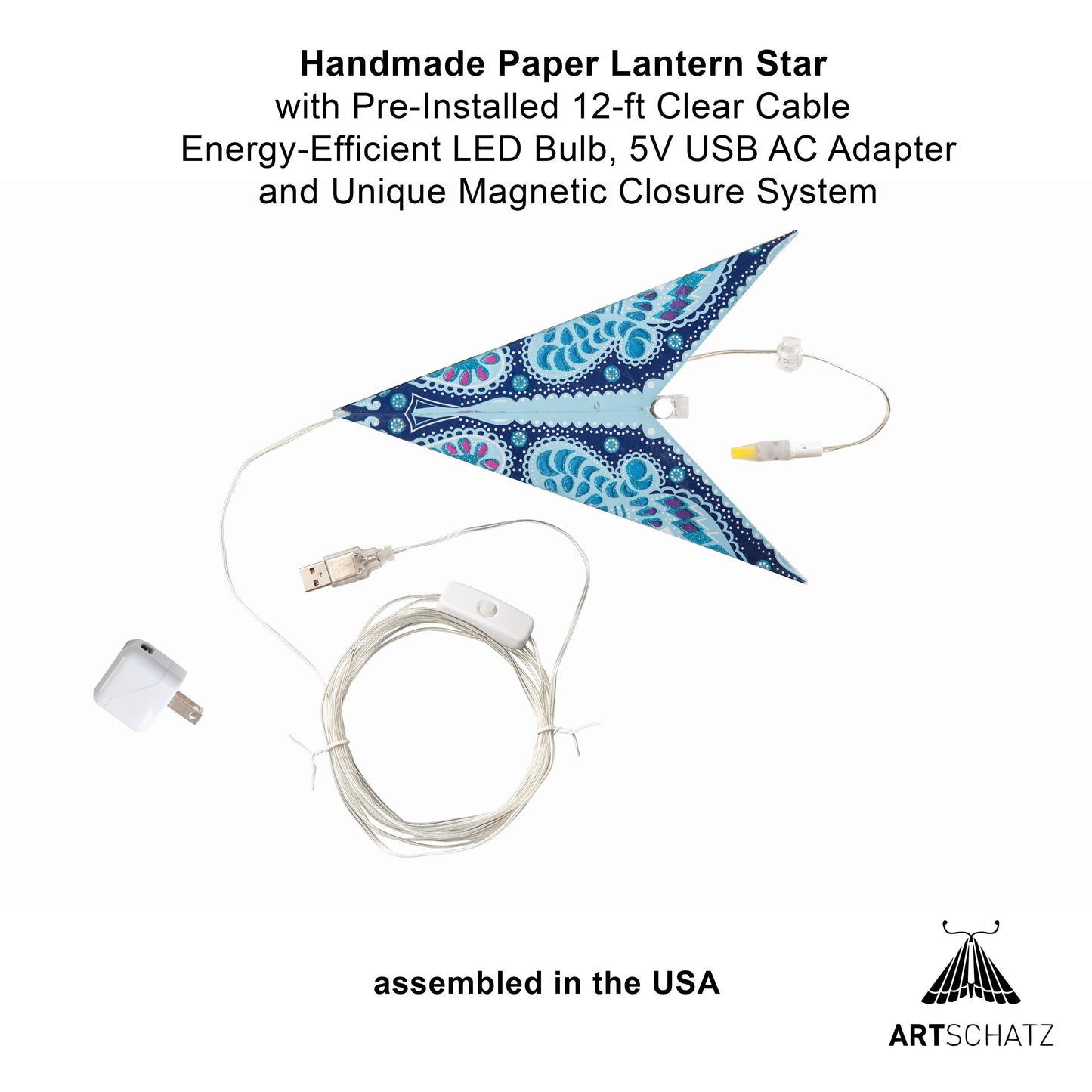 Phoenix ~ 9 Pointer, 17", Turquoise Paper Star Lantern Light