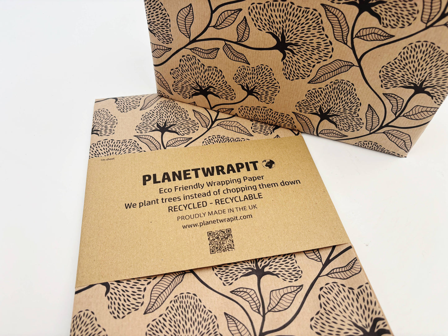 Black Floral Recycled Kraft Wrapping Paper Gift Wrap