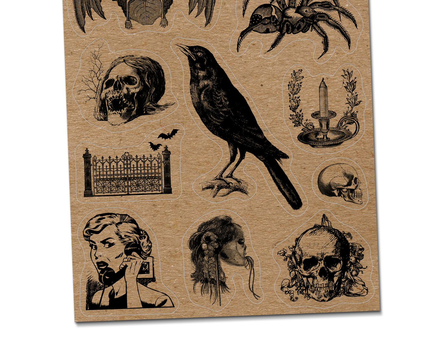 Vintage Spooky Kraft Sticker Sheet - Halloween Horror Creepy