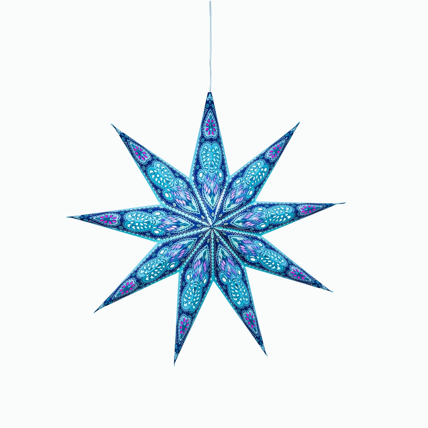 Phoenix ~ 9 Pointer, 17", Turquoise Paper Star Lantern Light