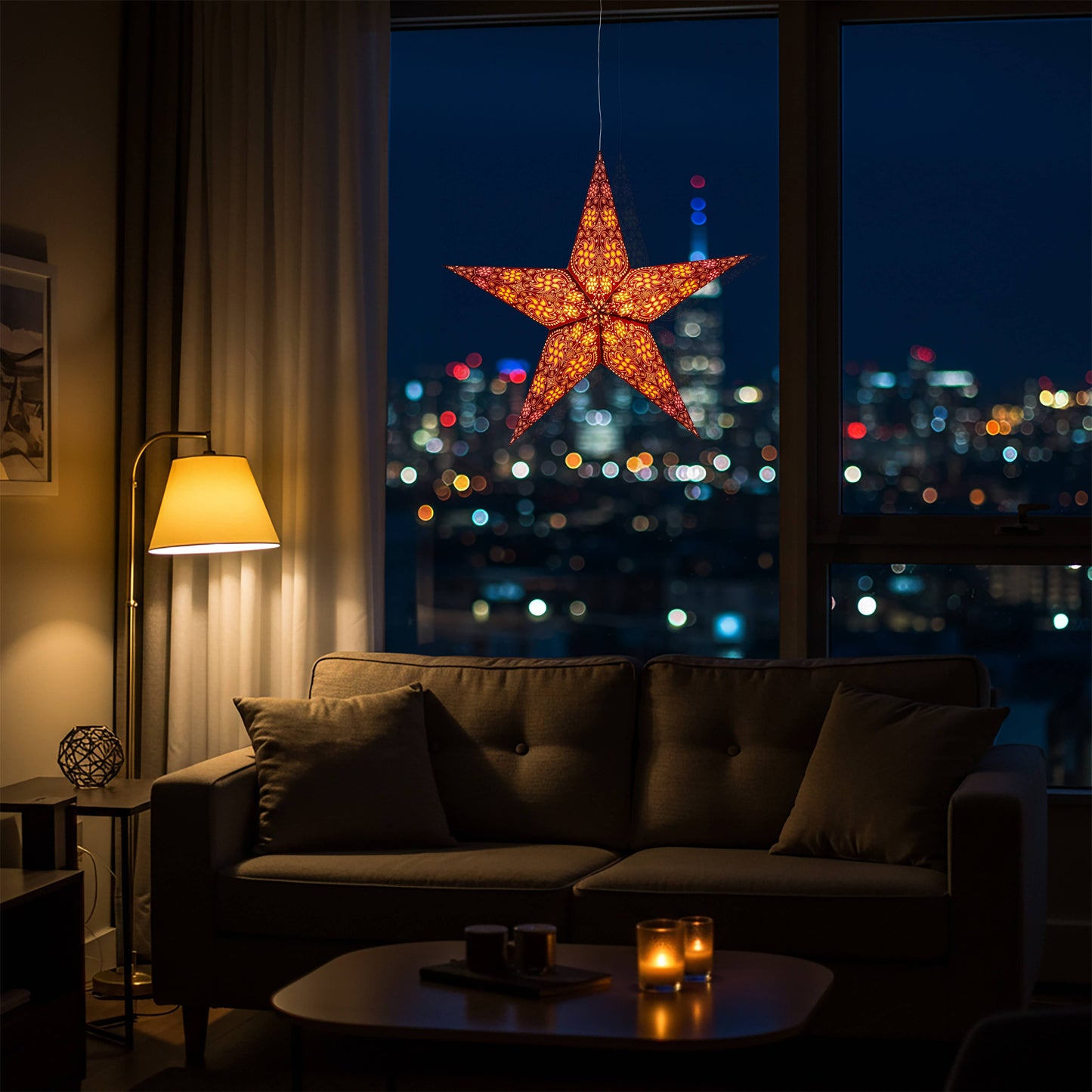 Siklon 5 Pointer 24" Brown/ White Paper Star Lantern Light