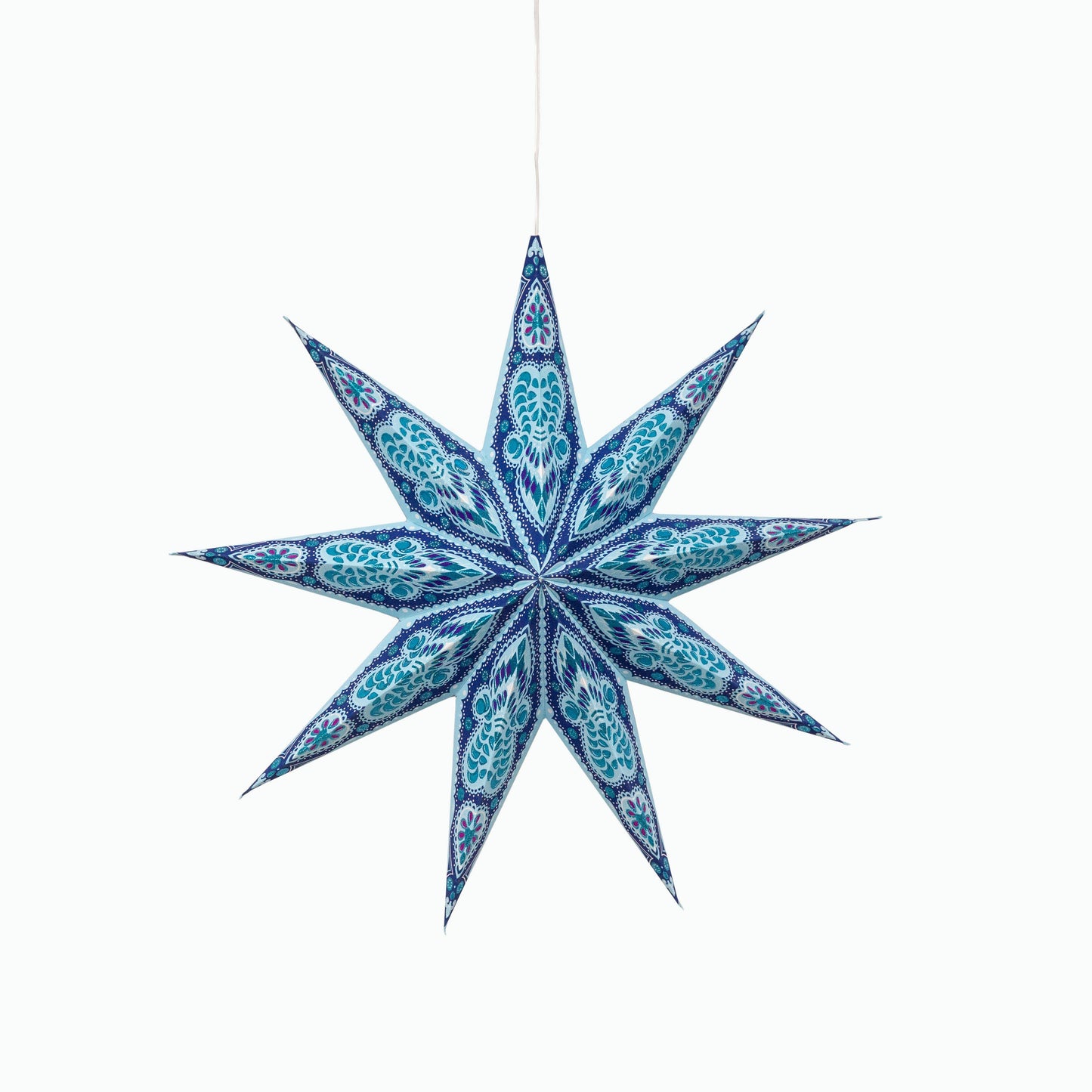 Phoenix ~ 9 Pointer, 17", Turquoise Paper Star Lantern Light