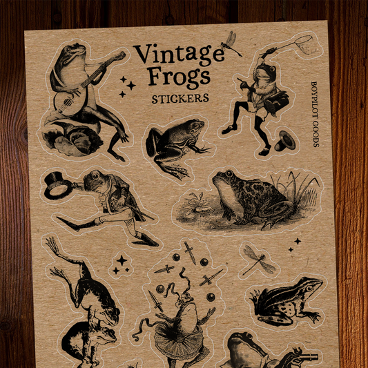 Vintage Frogs Sticker Sheet - Cute Cottagecore Antique Frog