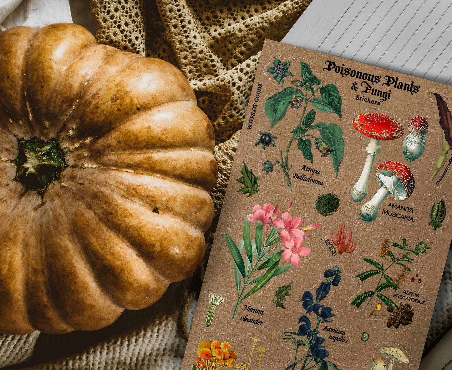 Poisonous Plants Sticker Sheet - Vintage Botany Mushroom