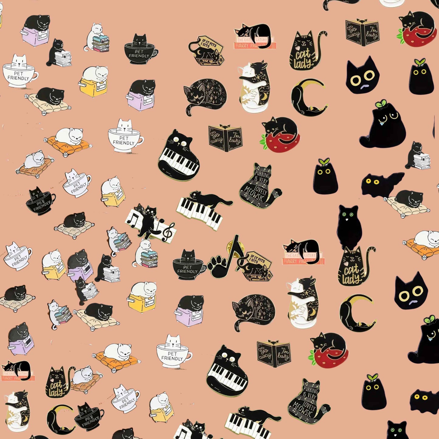 Bulk Enamel Cat Pins Fashion- Vintage Punk Charm Brooch: 10 Random Pins