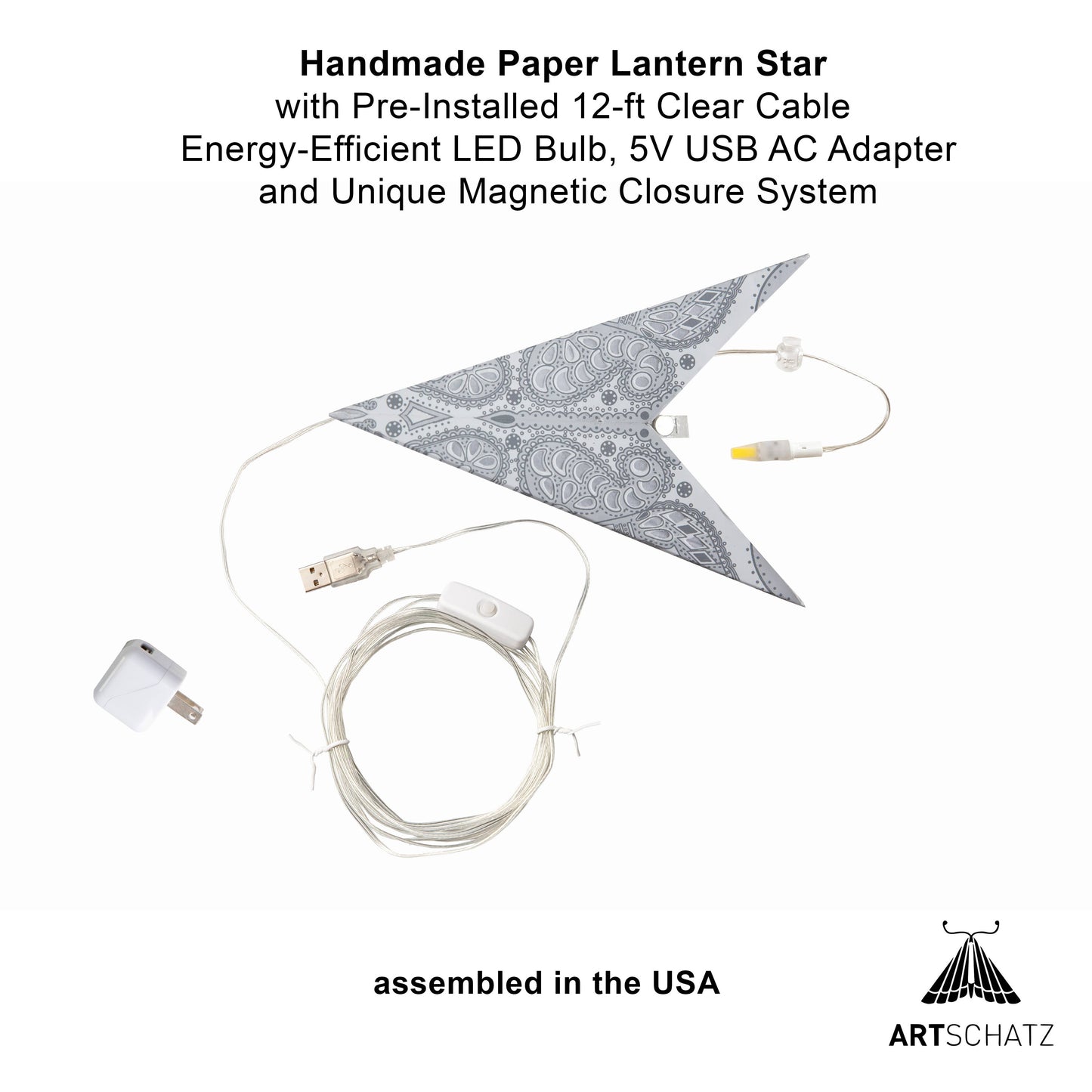 Phoenix ~ 9 Pointer, 17", White Paper Star Lantern Light Paper Star Lantern Light