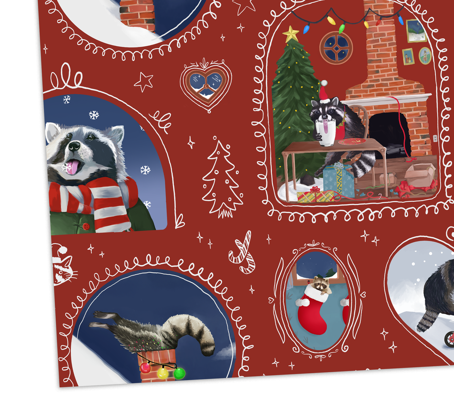 Raccoon Christmas Gift Wrap - Wrapping Paper Sheets