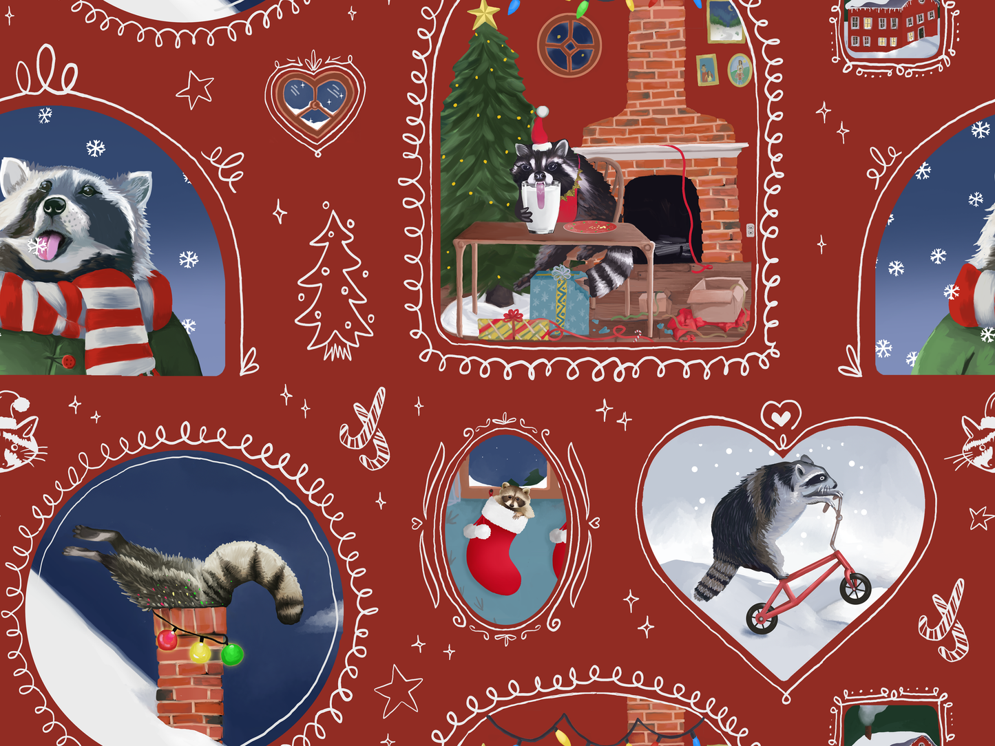 Raccoon Christmas Gift Wrap - Wrapping Paper Sheets