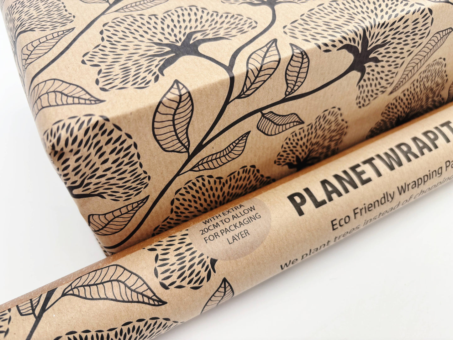 Black Floral Recycled Kraft Wrapping Paper Gift Wrap