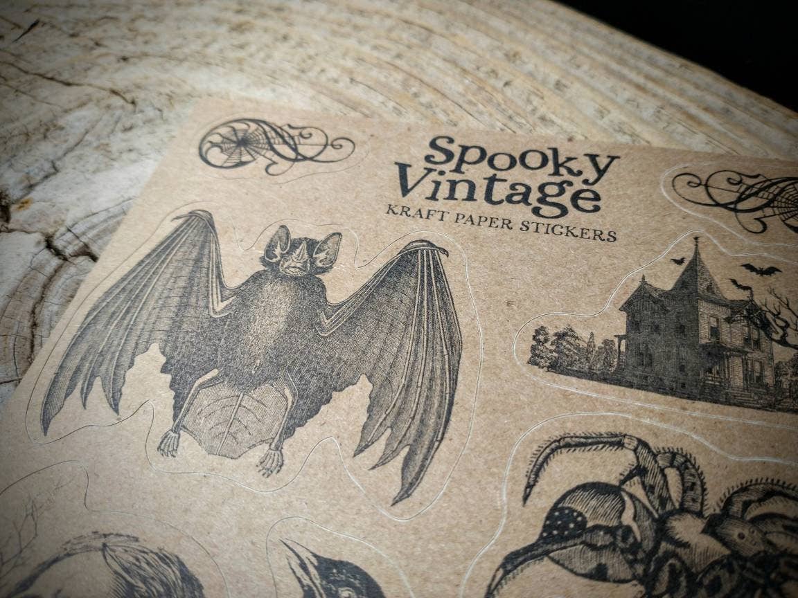 Vintage Spooky Kraft Sticker Sheet - Halloween Horror Creepy
