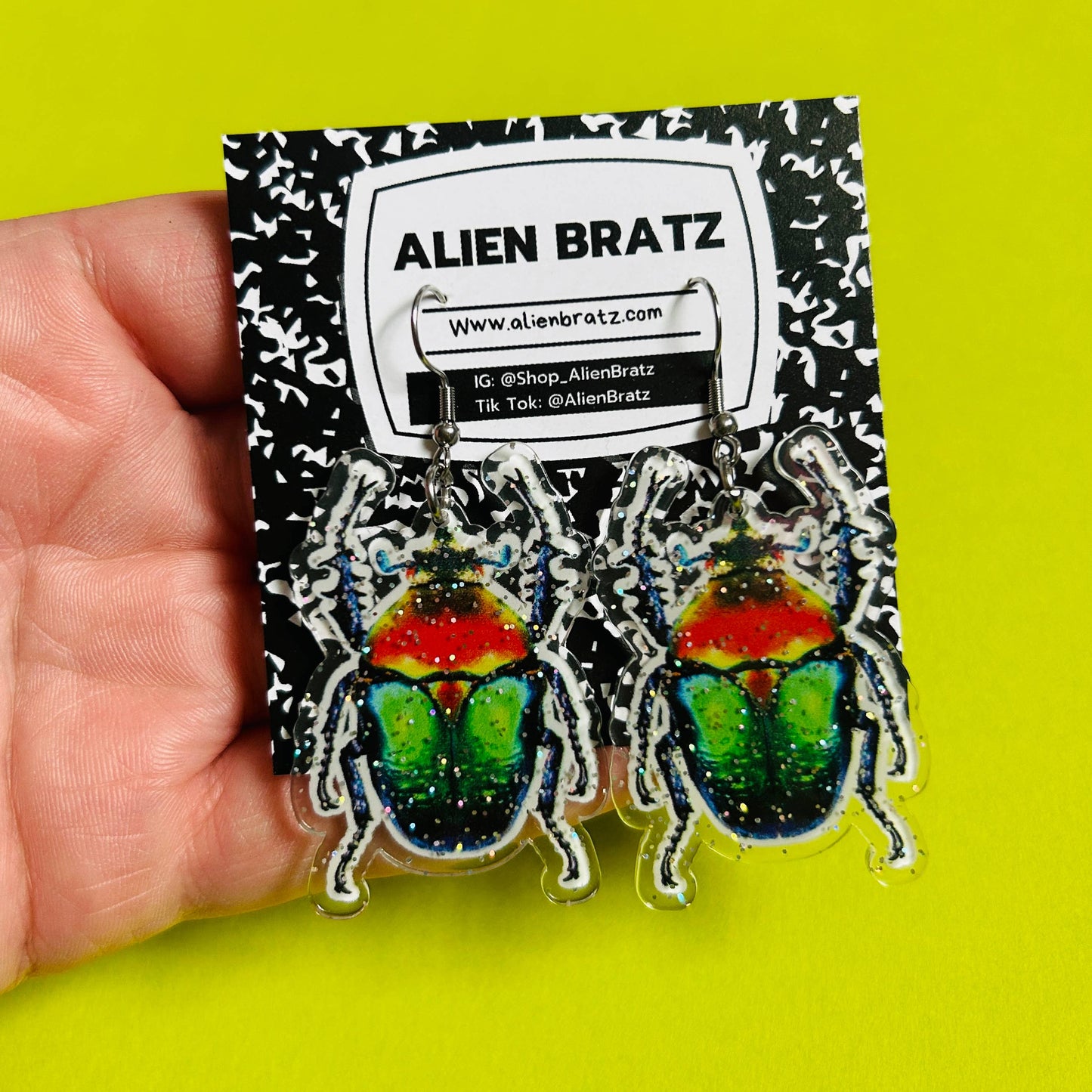 Glittery Beetle Earrings Funky Earrings Bug Earrings