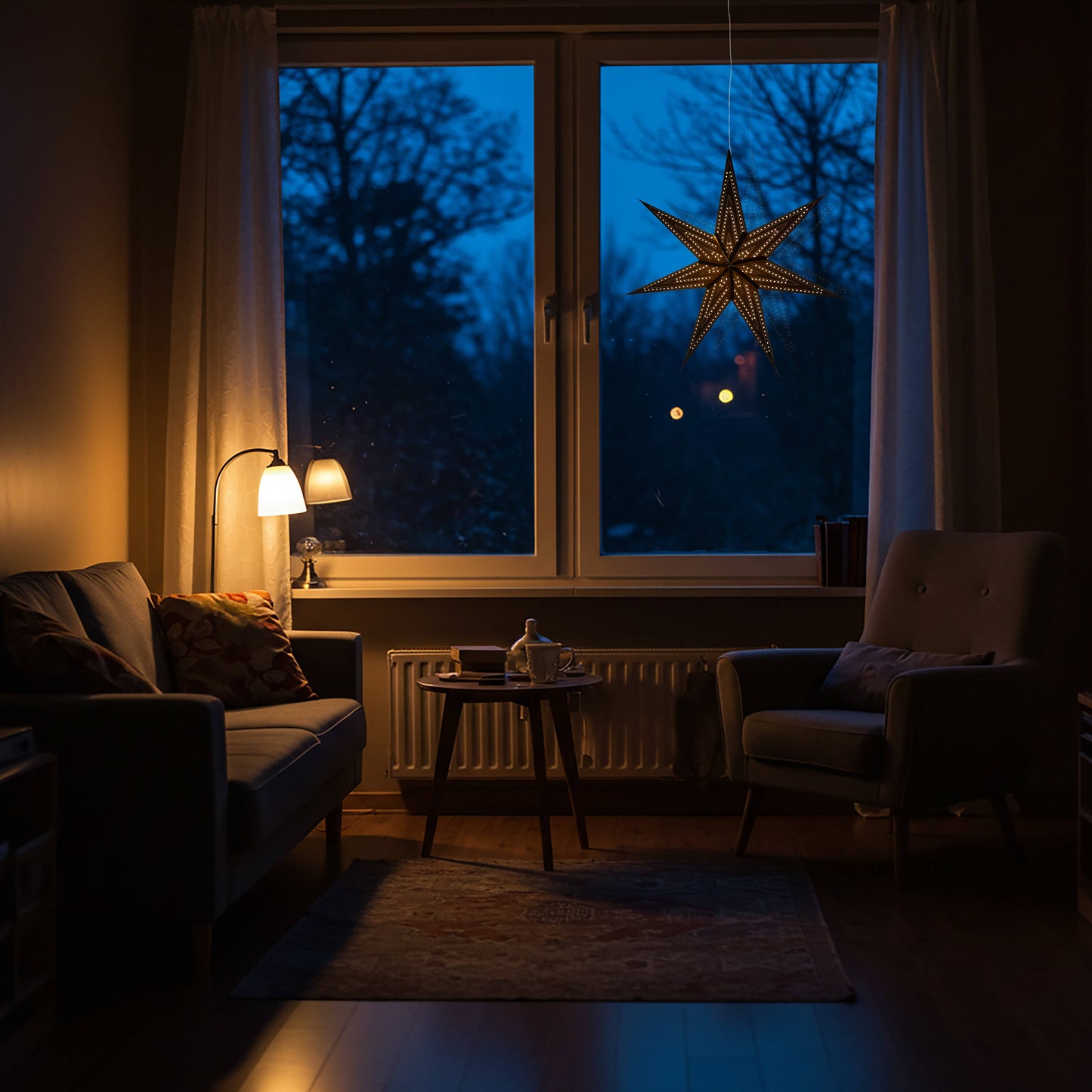 Prima Dottie ~  7 P, 23", Black Paper Star Lantern Light