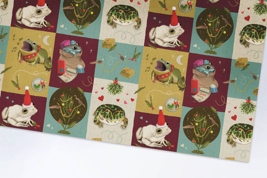 Christmas Frogs Wrapping Paper - Rolled Gift Wrap Sheets