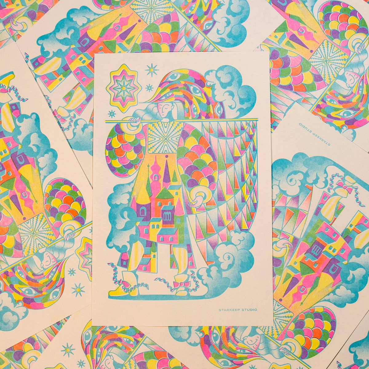 Knight Banneret Risograph Print | 11x17 Riso Print