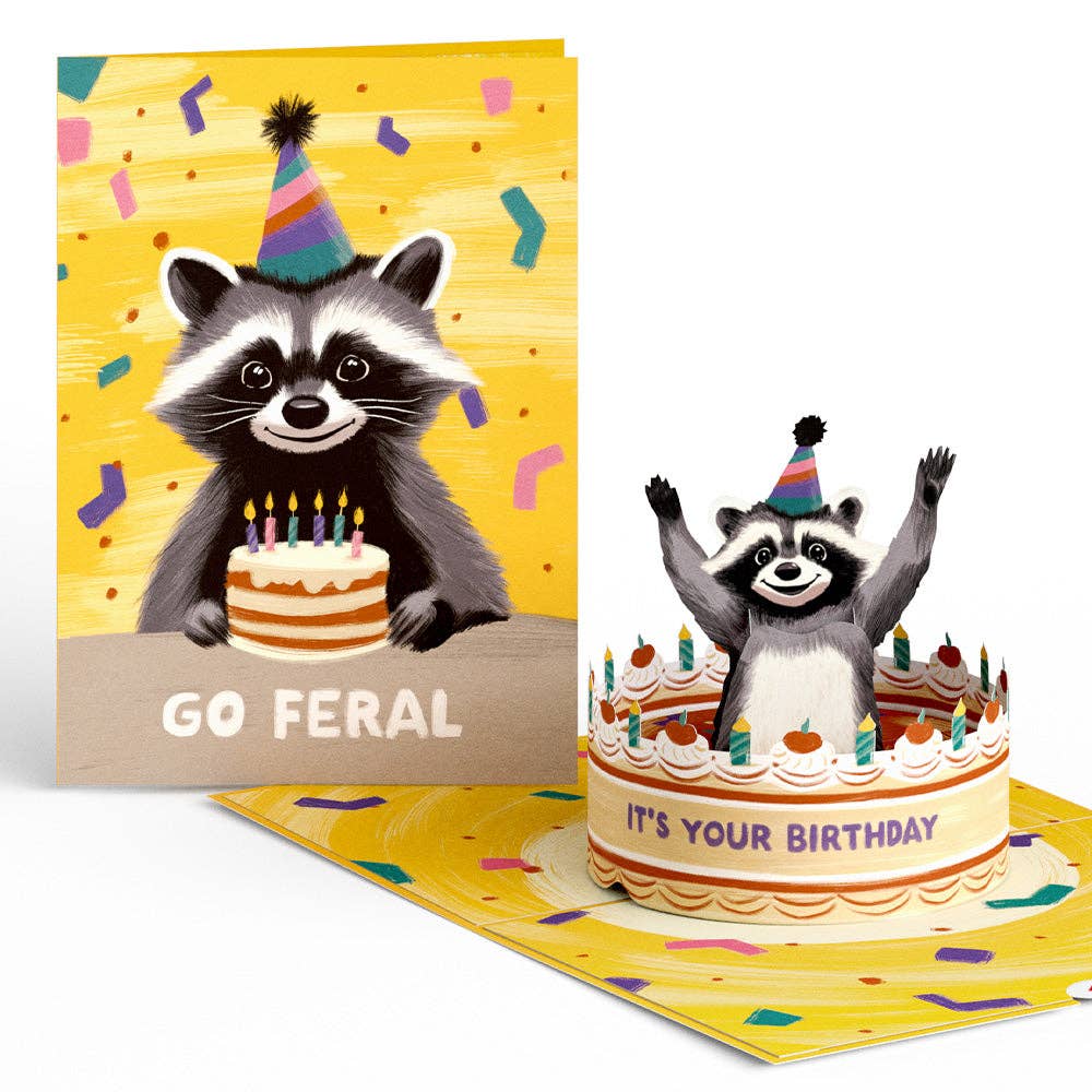 Go Feral Raccoon Birthday Pop-Up Card 5x7"
