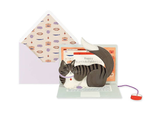 Laptop Cat Birthday Pop-Up Card