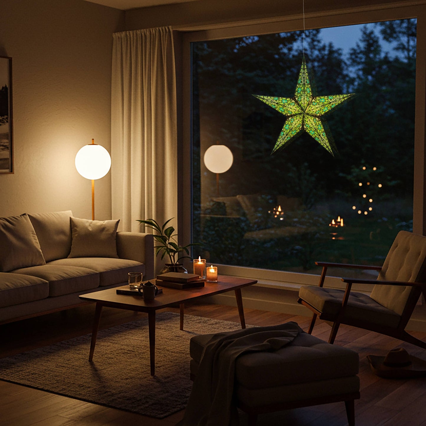 Cathedral 5 Pointer 24" black/green Paper Star Lantern Light