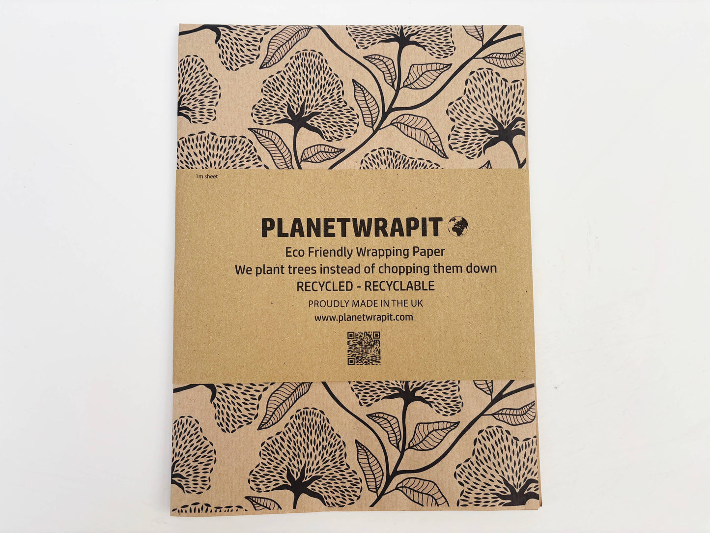 Black Floral Recycled Kraft Wrapping Paper Gift Wrap