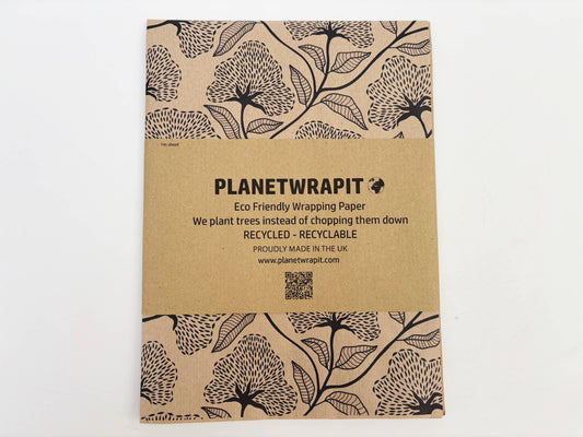 Black Floral Recycled Kraft Wrapping Paper Gift Wrap