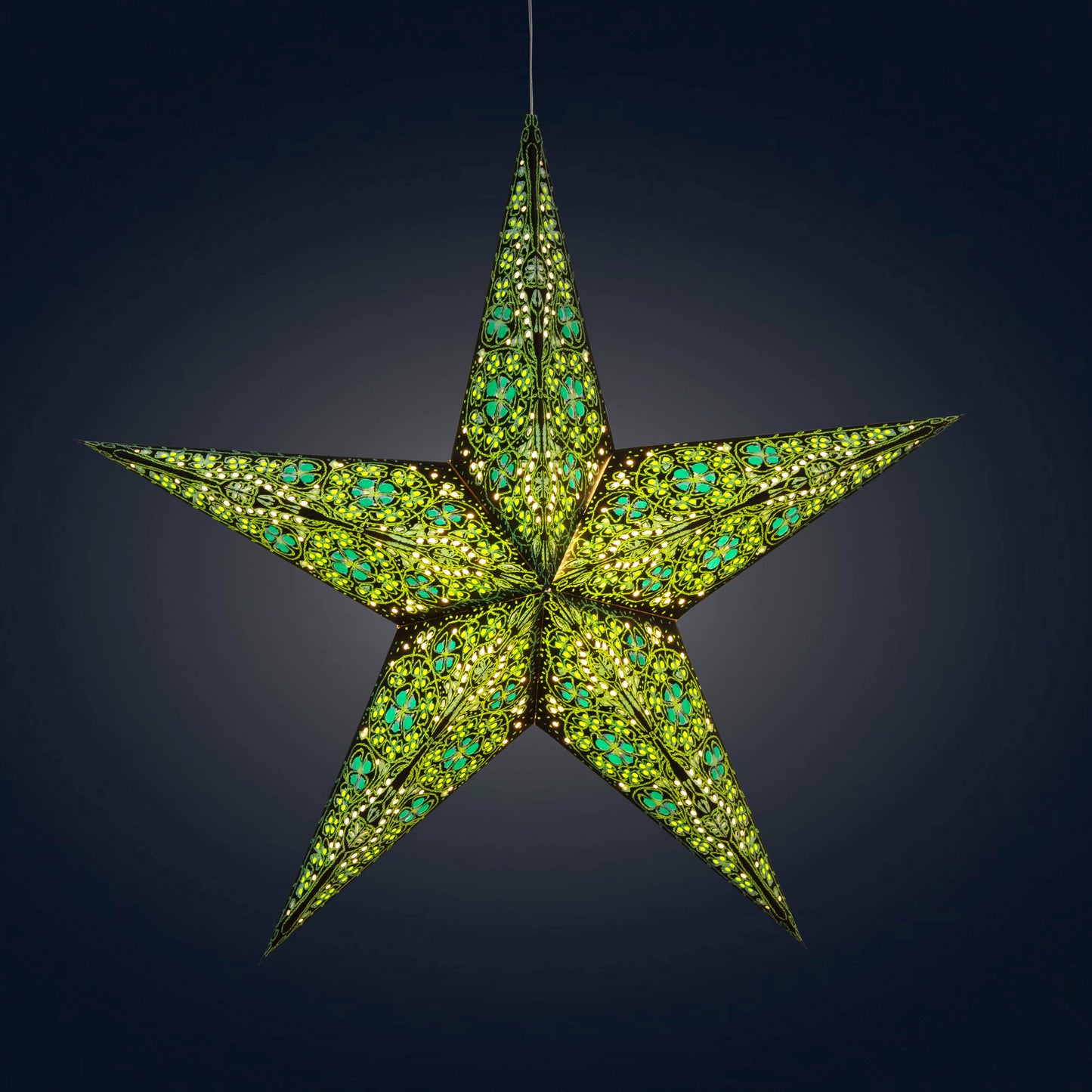 Cathedral 5 Pointer 24" black/green Paper Star Lantern Light