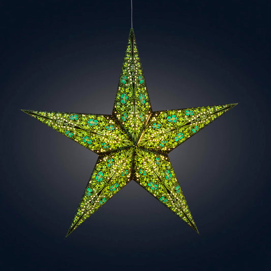 Cathedral 5 Pointer 24" black/green Paper Star Lantern Light