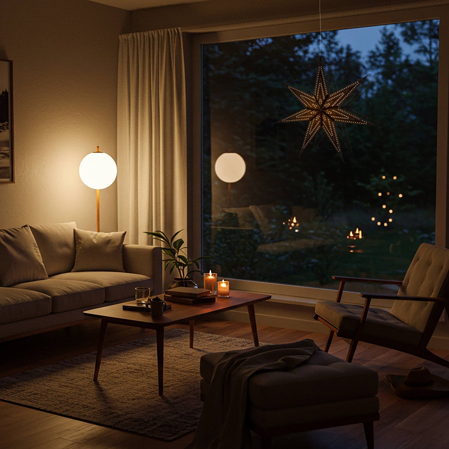 Prima Dottie ~  7 P, 23", Black Paper Star Lantern Light