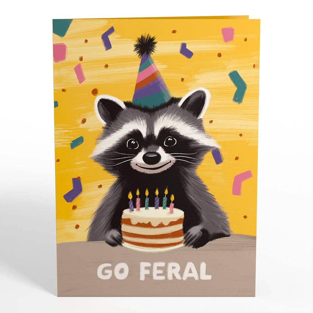 Go Feral Raccoon Birthday Pop-Up Card 5x7"