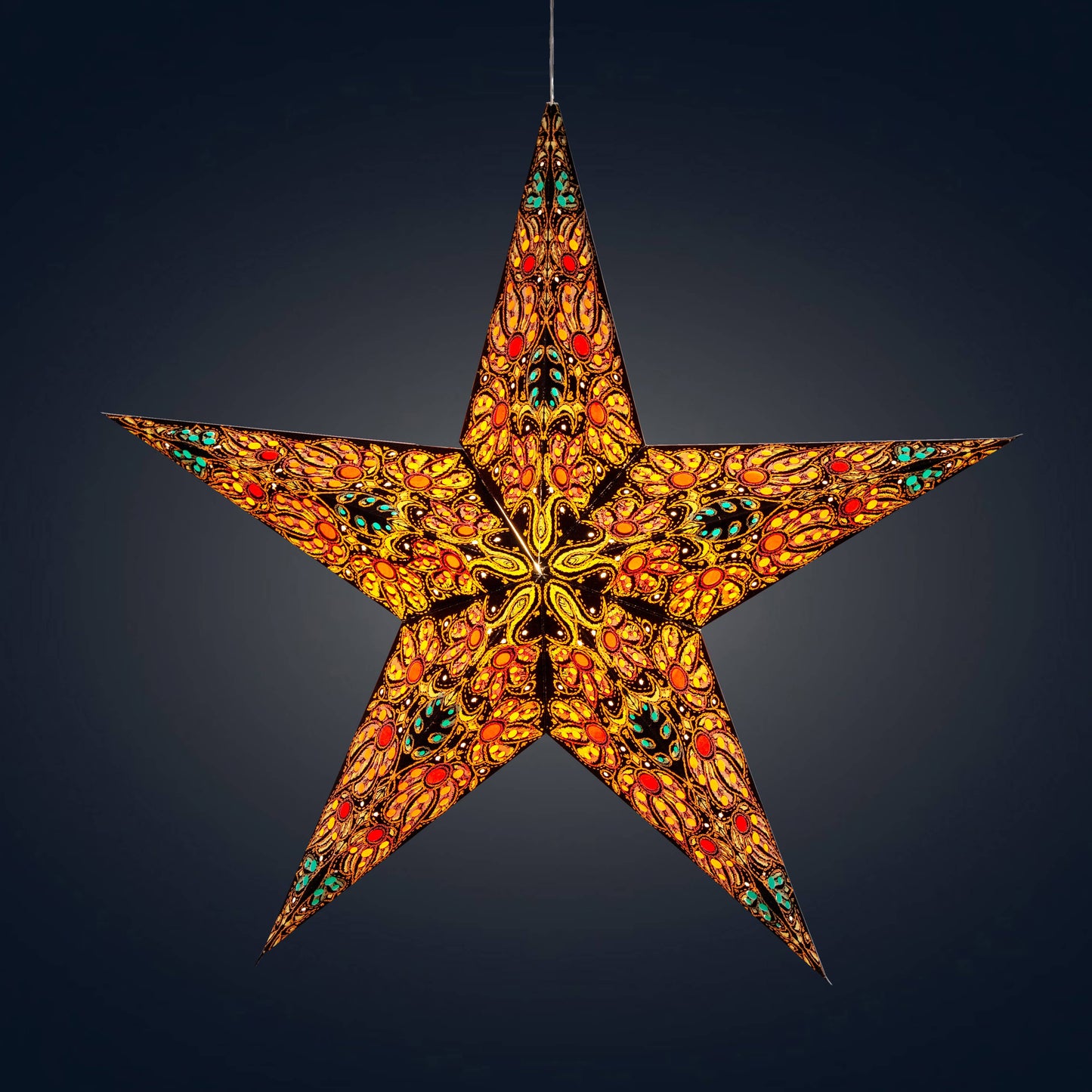 Cosecha ~ 5  P, 24", Black Yellow  Paper Star Lantern Light