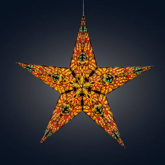 Cosecha ~ 5  P, 24", Black Yellow  Paper Star Lantern Light