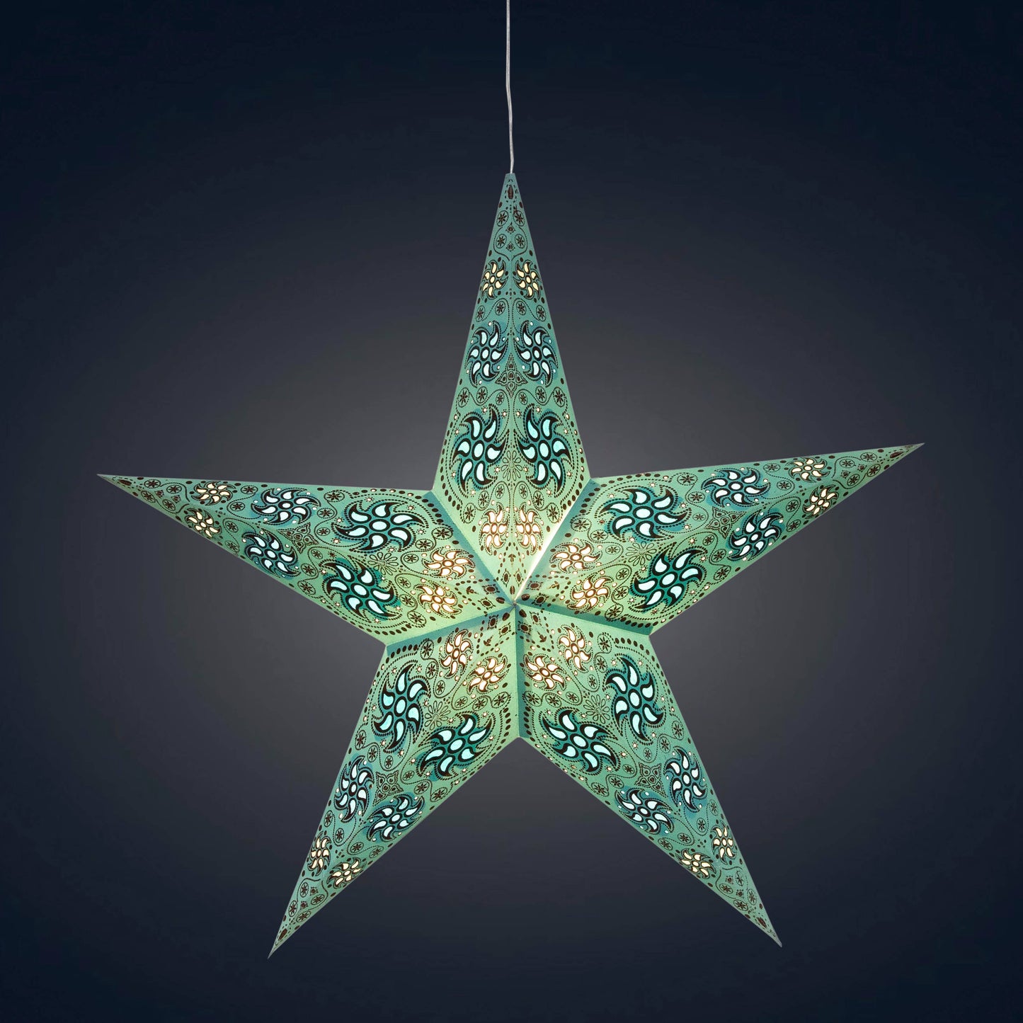 Siklon 5 Pointer 24" Teal w/Glitter Paper Star Lantern Light