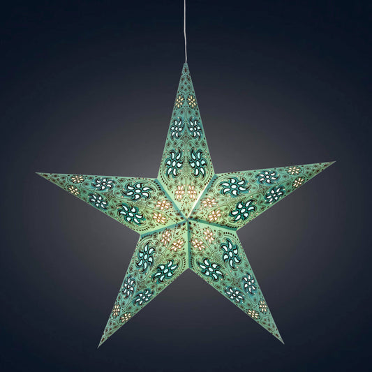 Siklon 5 Pointer 24" Teal w/Glitter Paper Star Lantern Light