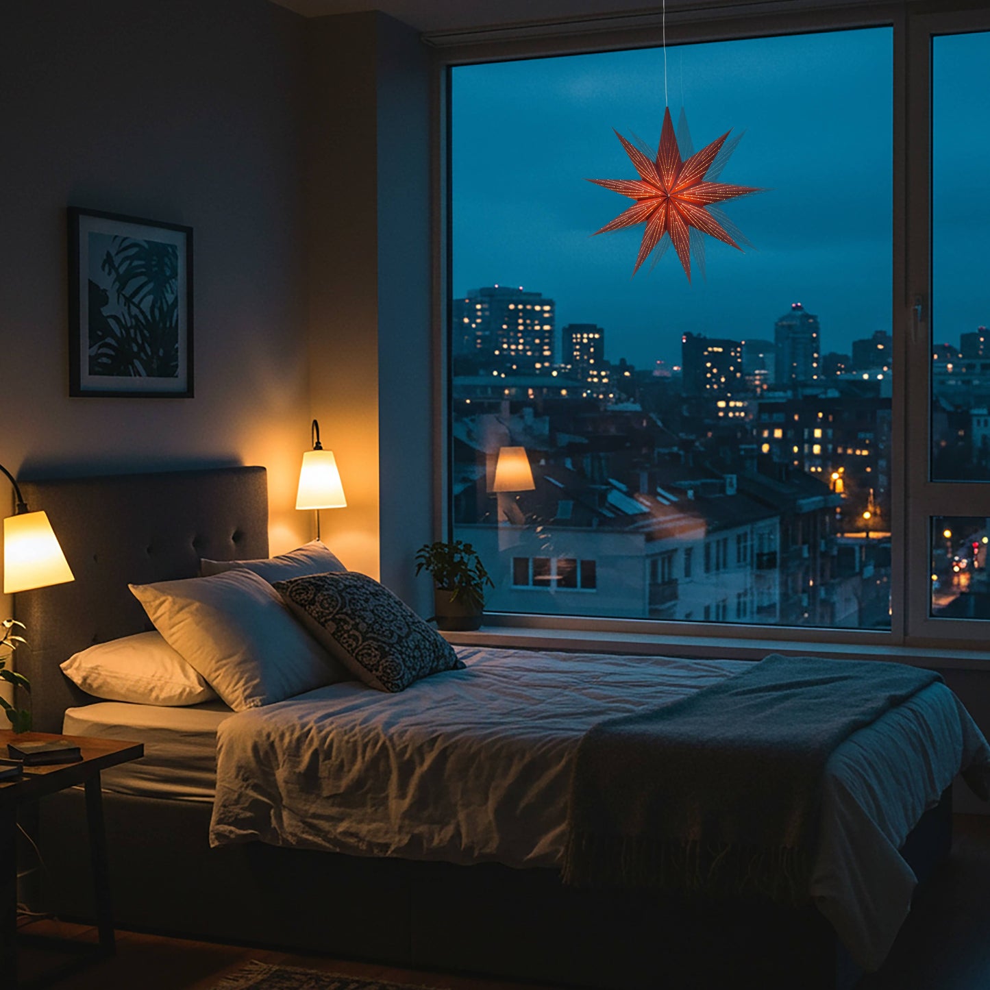 Dottie ~  9 P, 18", Maroon Paper Star Lantern Light