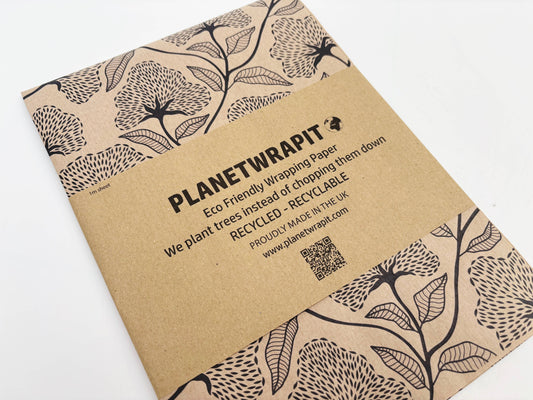Black Floral Recycled Kraft Wrapping Paper Gift Wrap