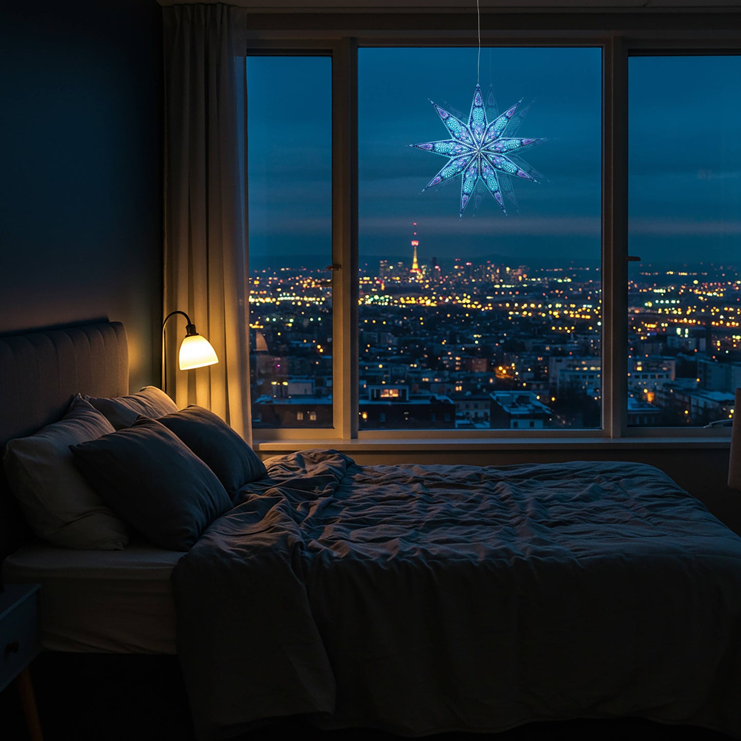 Phoenix ~ 9 Pointer, 17", Turquoise Paper Star Lantern Light